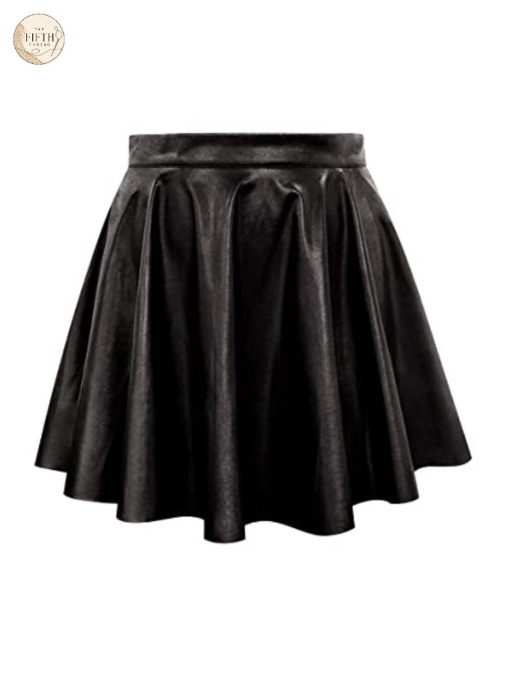 Plus Size Faux Leather Skater Mini Skirt Pleated Elastic Waist A-Line